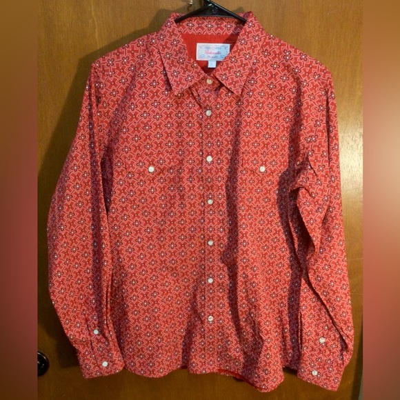 Panhandle Tops - Panhandle Shirt Womens Large Red Western Pearl Snap Long Sleeve Bandana Print